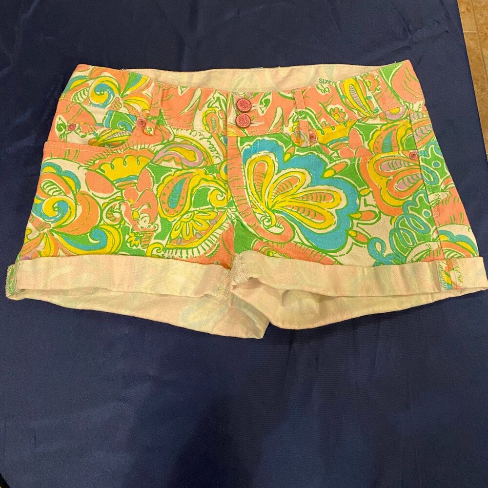 Lilly Pulitzer Clifton Shorts Size 2 Chin Chin Pink Green Paisley Cuffed Monkey